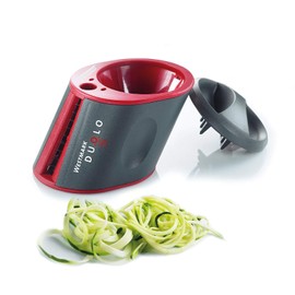 Westmark Gemüse-Spiralschneider Hand, mit 2 Schneidkegeln und Restehalter, Rostfreier Edelstahl/Kunststoff, Duolo, Anthrazit/Rot, 11622260