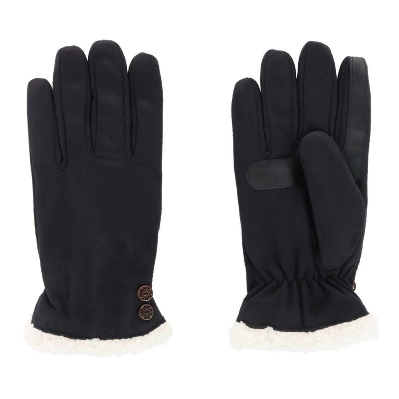 Isotoner Damen Mikrofaser-Winterhandschuh mit Knopf-Detail, Größe L/XL, Schwarz, Schwarz ,