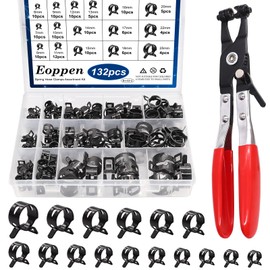 Eoppen 132Pcs 6-25mm Spring Hose Clamps Assortment Kit with Swivel Flat Band Fuel Hose Clamp Plier - 16 Sizes Fuel Line Silicone Vacuum Hose Low Pressure Air Clamps