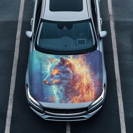 Pxtubomyo Elastic Polyester Fabric Cover for Car,Wolf and Sparks Print Sunshade Breathable Decoration Print Stylish Car Hood Cover Protector,Easy Installation Car Accessories