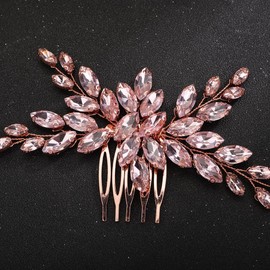 Rumtock Pink Crystals Gold Hair Comb for Women Girls Wedding Bridal Hair Styling Headpiece Jewelry (Pink)