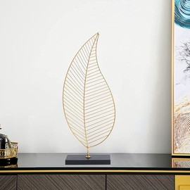 Metal Iron Leaf Sculpture Leaf Shaped Figurine Metal Leaf Figurine Abstract Sculpture Art Tree Leaf Statue for Home Desktop Decor - Size L