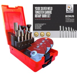 Premium-Grade Die Grinder Bits Carbide Burr Set 1/4 Shank 8-PC Double-Cut Rotary Burr Bits for Metal Fit Dewalt Milwaukee Die Grinders Accessories + Bonus Kit: 2-PC Mandrel & 4-PC 3-inch Cut Off Wheel