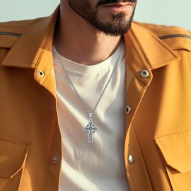 Lattd Celtic Cross Necklace 925 Sterling Silver Pendant Necklace for Men Woman Vintage Norse Viking irish Trinity Protection Amulet Jewelry Gifts