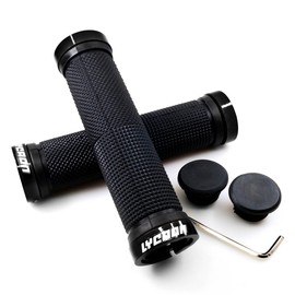 LYCAON Bike Handlebar Grips, Non-Slip Rubber Bicycle Handle Grip with Aluminum Lock, Bike Hand Grip for Scooter Cruiser Urban Bikes Tricycle MTB BMX Foldable Bicycle (Black)
