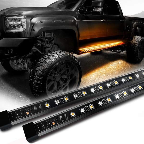 OPT7 78" Sidekick Running Board LED Strips w/Sequential Amber Turn Signal, DRL, White Courtesy Light for Super Duty Truck