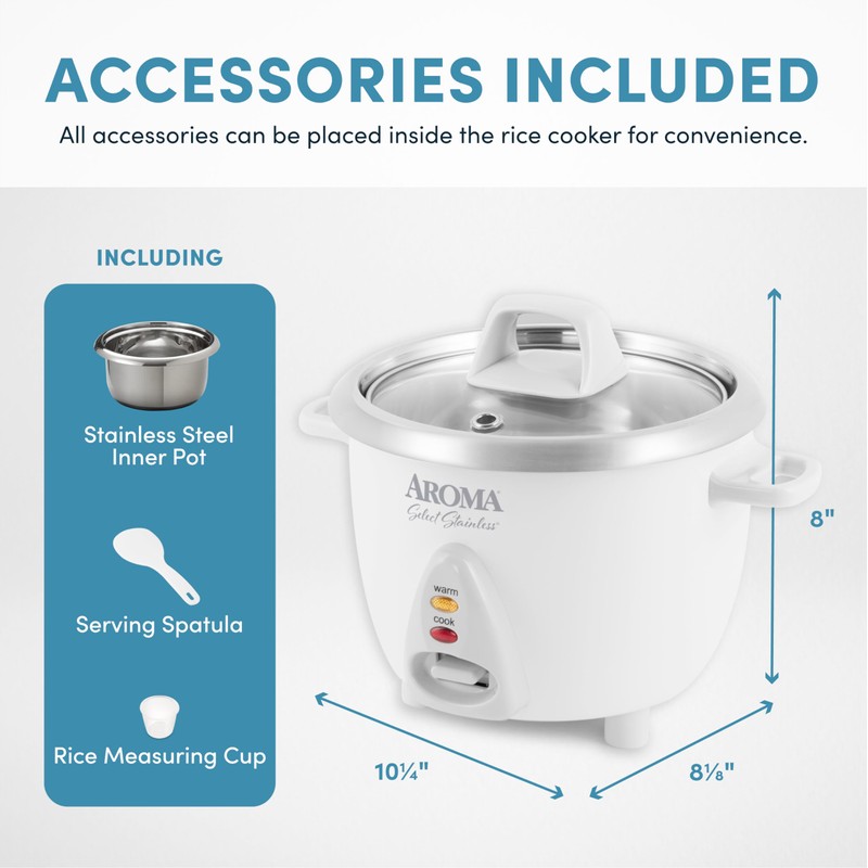 AROMA® Select Stainless® Rice Cooker, 3-Cup (Uncooked) / 6-Cup (Cooked),