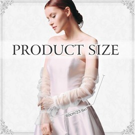 Geyoga Women's Long Bridal Wedding Tulle Gloves Pearl Mesh Fingerless Gloves for 1920 Opera Tea Party Dance Costume Accessory(White)