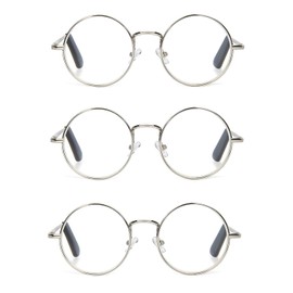EYE ZOOM 3 Pack Metal Frame Round Reading Glasses with Spring Hinge (Silver, 2.75 Strength)