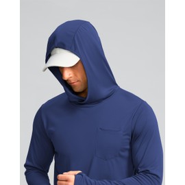 Men's Sun Protection Shirts UPF 50+ Long Sleeve Hoodie with 2 Pockets UV SPF Fishing Hiking Rash Guard Outdoor Shirts (Dark Blue, XX-Large)