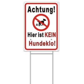 Pack of 2 Achtung Hier ist kein Hundeklo Metal Sign 35 x 25 cm and "H" Metal Stake Made of Aluminium, No Dog Toilet with 35 x 15 cm "H" Metal Bracket for Easy Assembly