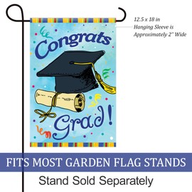 Texupday Congrats Grad Graduation Cap and Diploma Garden Flag Outdoor Yard Flag 12" x 18"