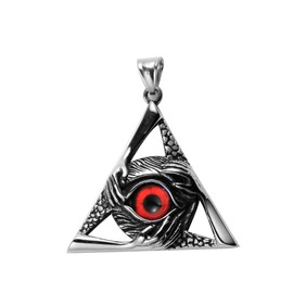 Stainless Steel Vintage Evil Eye Pendant Protection Hands Triangle Pendant Necklace for Men Women, 24 inch Chain (Red 2)