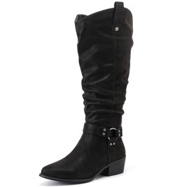 Luoika Women's Extra Wide Calf Knee High Boots, Wide Width Slouchy Knee-High Boots Low Stacked Heel Winter Fall Plus Size Boots. 231109 Blackpu 10.5XW