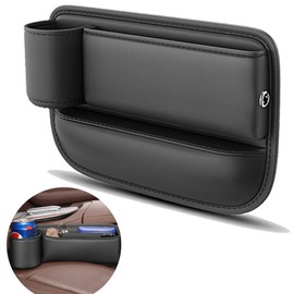 Car Leather Cup Holder Gap Bag,Adjustable Car Seat Storage Box,Leather Leather Cup Holder Gap Bag with Cup Holder for Phones,Keys Cards,Glasses(Black, Driver's Seat,Charger Lightning Cable)