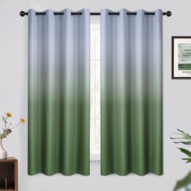 Yakamok 63 Inch Long Ombre Curtains,Thermal Insulated Greyish White to Sage Green Color Curtains,Room Darkening Grommet Window Drapes for Living Room/Bedroom(2 Panels,52W x 63L)