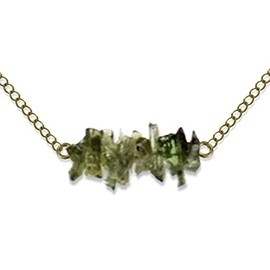 Genuine Moldavite Bar Necklace in Antique Brass Chain, Cord, or Leather Pendant, Choker or Bracelet Tektite Celestial Jewelry W/Certificate of Authenticity- Gemstone Chip Dainty Simple Minimalist