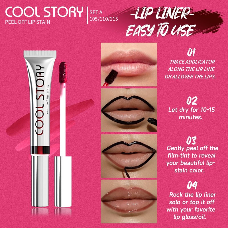 HOPHAT 3PCS Peel Off Lip Stain Lip Tint Set, Matte
