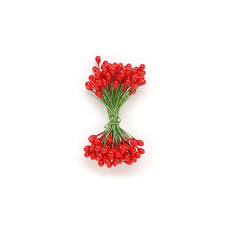 Holly Berries on Wire Stems - Red - 5/16 inch