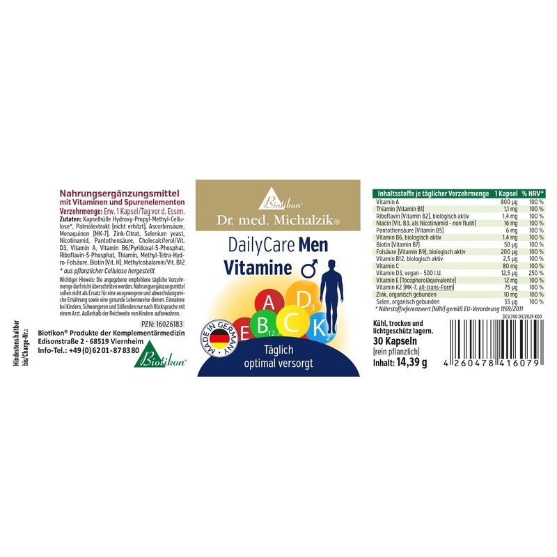Biotikon DailyCare Men Vitamine Dr. med. Michalzik, alle wichtigen bioaktiven