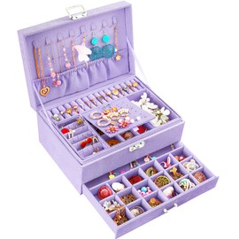 Jewelry Boxes for Women Violet Velvet Jewelry Organizer with Lock,Teen Jewelry Organizers and Storage Earring and Necklace Holder Organizer Box Womens Jewelry Box for Necklaces Earrings Rings Bracelet