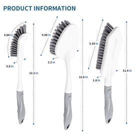3 Pack Heavy Duty Scrub Brush Set, Curved Corner Brush with Scraper, V-Shape Grout Brush & Stiff Bristle Scrubber for Grout, Window Tracks, Crevice, Shower, Bathroom, Bathtub & Floor
