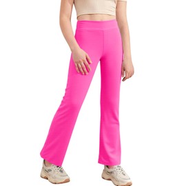 Haloumoning Girls Flare Leggings Kids Casual High Waisted Stretchy Bootcut Yoga Pants Full Length Bell Bottoms 5-14 Years Rose Red