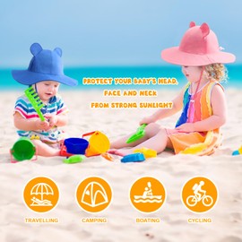 DRESHOW Baby Sun Hat Toddler Sun Protection Beach Cap with Bear Ears Wide Brim Unisex Summer Bucket Hats with Chin Strap UPF 50+