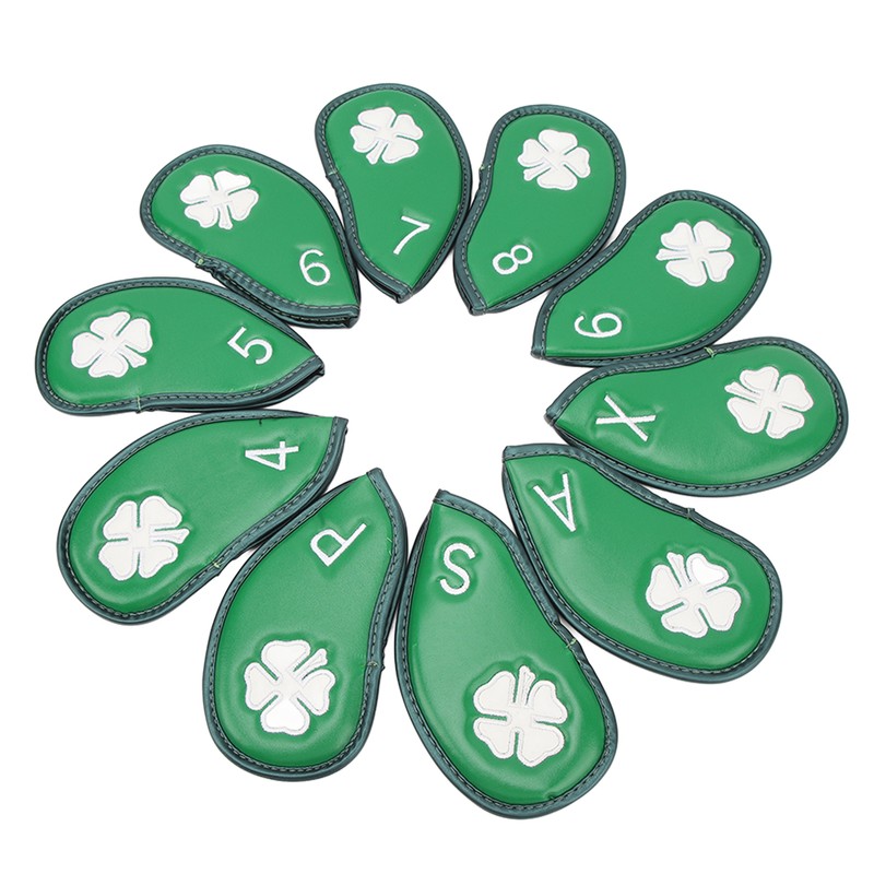 10 PCS Golf Club Head Covers Four Leaf Clover Pattern