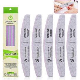 Cherimoya Lima de Uñas,Set de 5 Lima para Uñas Grano 100/180 Kit de Limas para Manicura,Reutilizables, Profesionales para Manicure y Pedicure, Nail Art y Preparación de Uñas