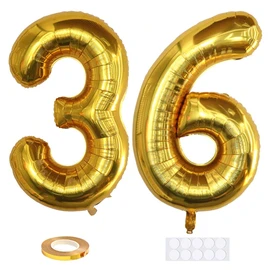Xihuimay Number 36 Balloons - 40 inch Digital Birthday Balloons, Gold Number 36