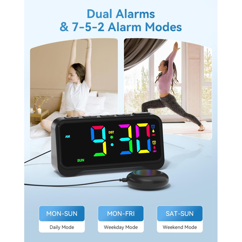 Vibrating Alarm Clock for Heavy Sleepers, Digital Alarm Clock with
