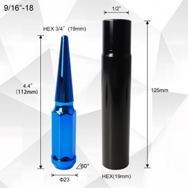 MEILUNBS 9/16-18 Spiked Lug Nuts, 3/4" Hex Closed End Nut with 1 Socket Key, Wheel Spiked Lug Nuts for Dodge Ram 1500 2500 3500, Ford F250 F350, Fit for Aftermarket Wheel (24Pcs,Blue)