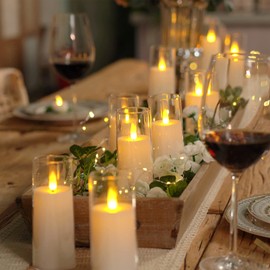 Homemory Pure White Acrylic Flameless Candles, LED Candles, Battery Operated Candles with Remote Control and Timer, Fake Electric Candle, Wedding, Home Decor, Set of 9