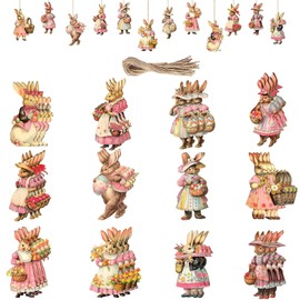 Easter Hanging Decoration, Pack of 36 Easter Wooden Ornaments, Rabbit Hanging Decoration, Easter Wooden Decoration, Rabbit Wooden Ornaments, Rabbit Hanging Ornaments with Ropes, Easter Decoration (C)