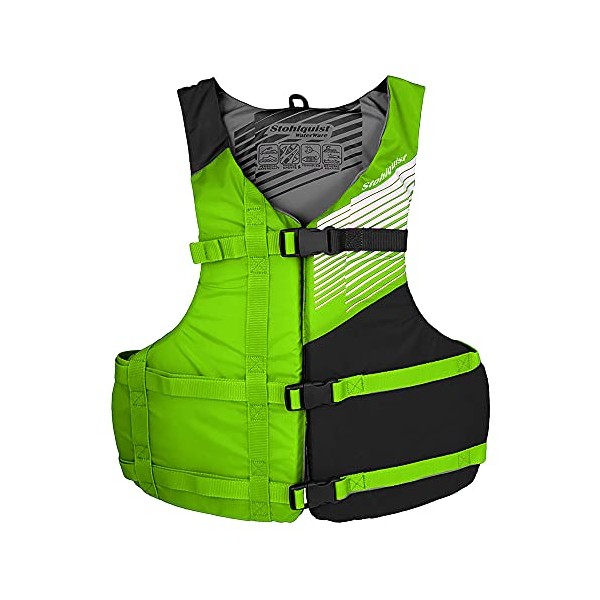 Stohlquist Fit Adult Life Jacket PFD - Easily Adjustable for Full Mobility, Lightweight Buoyancy Foam, PVC Free, Coast Guard Approved | Unisex Adult, Oversize/XL, Green/Black