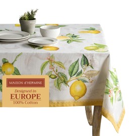 Maison d' Hermine Tablecloth 60"x108" - Limoncello Pattern - Rectangle Decorative Cotton Tablecloth for Dining Room, Home, Farmhouse, Parties, Outdoor, Boho & Wedding - Ideal for Spring & Summer