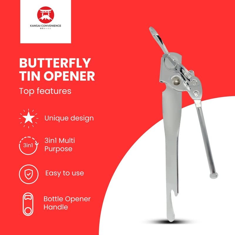 Kansai Convenience 3-in-1 Butterfly Can Opener | Stainless Steel Heavy