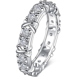Cubic Zircon Eternity Style Stacking Wedding Band Statement Promise Ring (PLATINUM, 6)