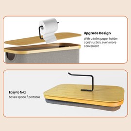 Toilet Paper Storage with Metal Holder & Bamboo Lid, Holds 24 Rolls WC Paper, Moisture-Proof Free Standing Toilet Paper Holder, Fashion Bathroom Accessories Organizer