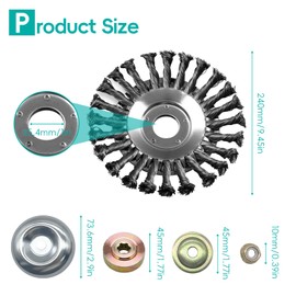 Ellxen Stainless Steel Weed Brush, Weed Trimmer, Brush Cutter, 255 x 25.4 mm, Cone, Weed Brush, with 4 Adapters, Twist Wild Herb Brush Can Effectively Remove Weeds and Moss (10 Inches)