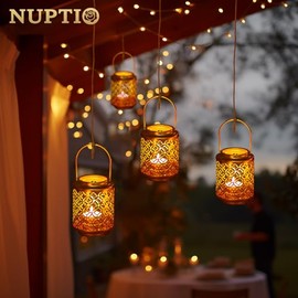 NUPTIO - Linternas doradas para centros de mesa de boda: 6 soportes colgantes de metal de 4.1 pulgadas, mini luces de té decorativas a granel para decoración de Día de Acción de Gracias, Diwali