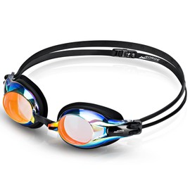 JEORGE Competition Swimming Goggles, Anti-fog UV-protection Mirrored Coating Racing or Training. (Black)