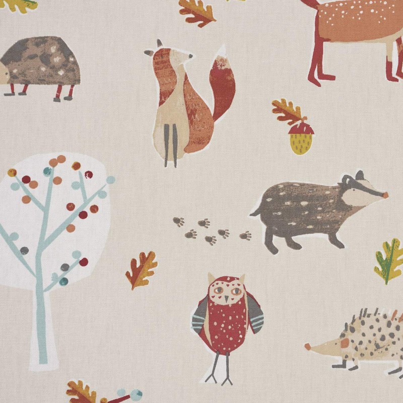 Prestigious Textiles Decorative Fabric Cotton Herbie Butterscotch Forest Animals Beige