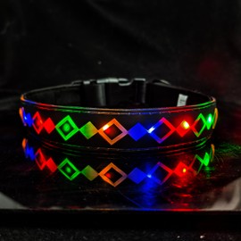 CUSTOMLIZE Night light up dog collar with waterproof airtag holder,super bright USB C rechargeable ajustable size for dogs (Black with running flashing led, M(11.8-15.7"))