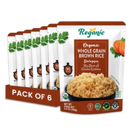 Reganic Organic Whole Grain Brown Rice Microwaveable Heat & Eat Rice, 8.8 Ounce (Pack of 6) | USDA Certified Organic, GMO-Free | Fresh Ingredients | Flavored Side Dish