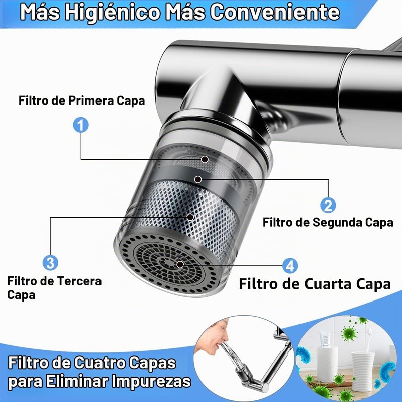 Extensión de grifo giratoria de 1440°, extensor aireador de grifo