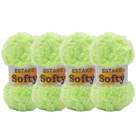 Estako Softy (4 Skeins Pack) 100% Polyester Fluffy Soft Chunky Bulky Weight #5 Yarn for Crocheting and Knitting (4 x 3.52 oz) / (4 x 98 Yds) (9950 - Pistachio)