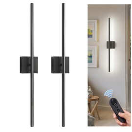 L LOHAS LED Battery Operated Wall Sconces Set of 2, Battery Wall Sconce 10000mAh, Black Rechargeable Sconces 6000K, 28.3 Inch Wireless Wall Lights, Sconce Wall Decor for Bedroom, Living Room