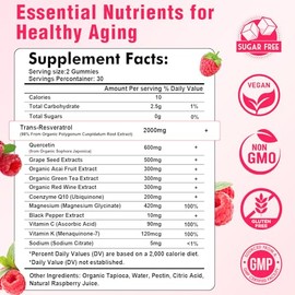 2 Pack Organic Resveratrol Gummies for Women, Raspberry Flavor | Sugar Free Resveratrol Supplements For Antioxidant Support, Cellular Health, Immunity